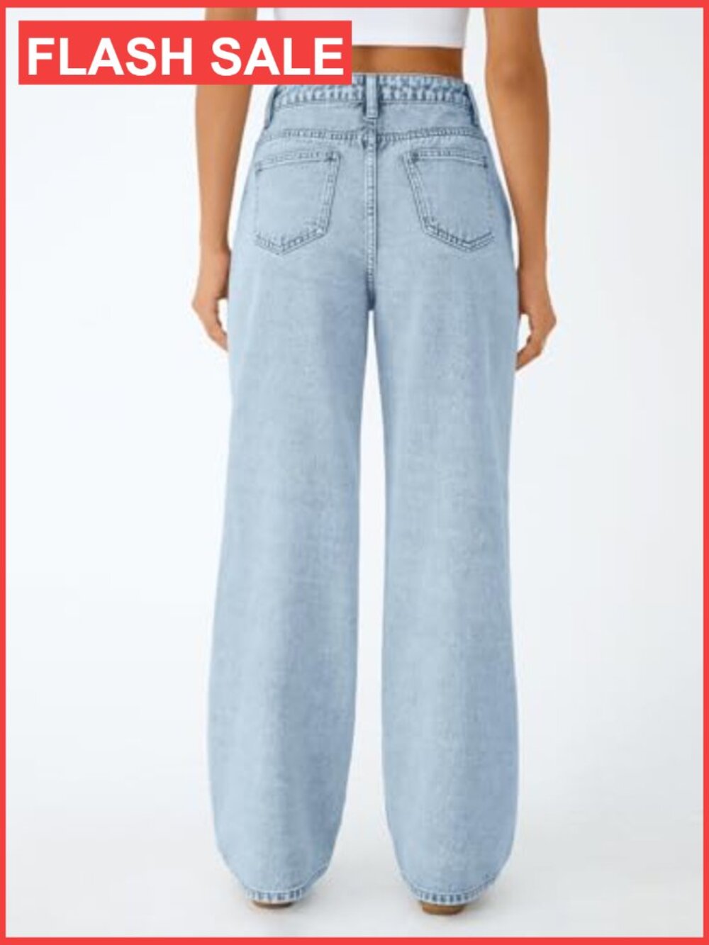 High Waisted Straight Wide Leg Jeans Comfort Stretch Baggy Denim - Picture 4 of 6